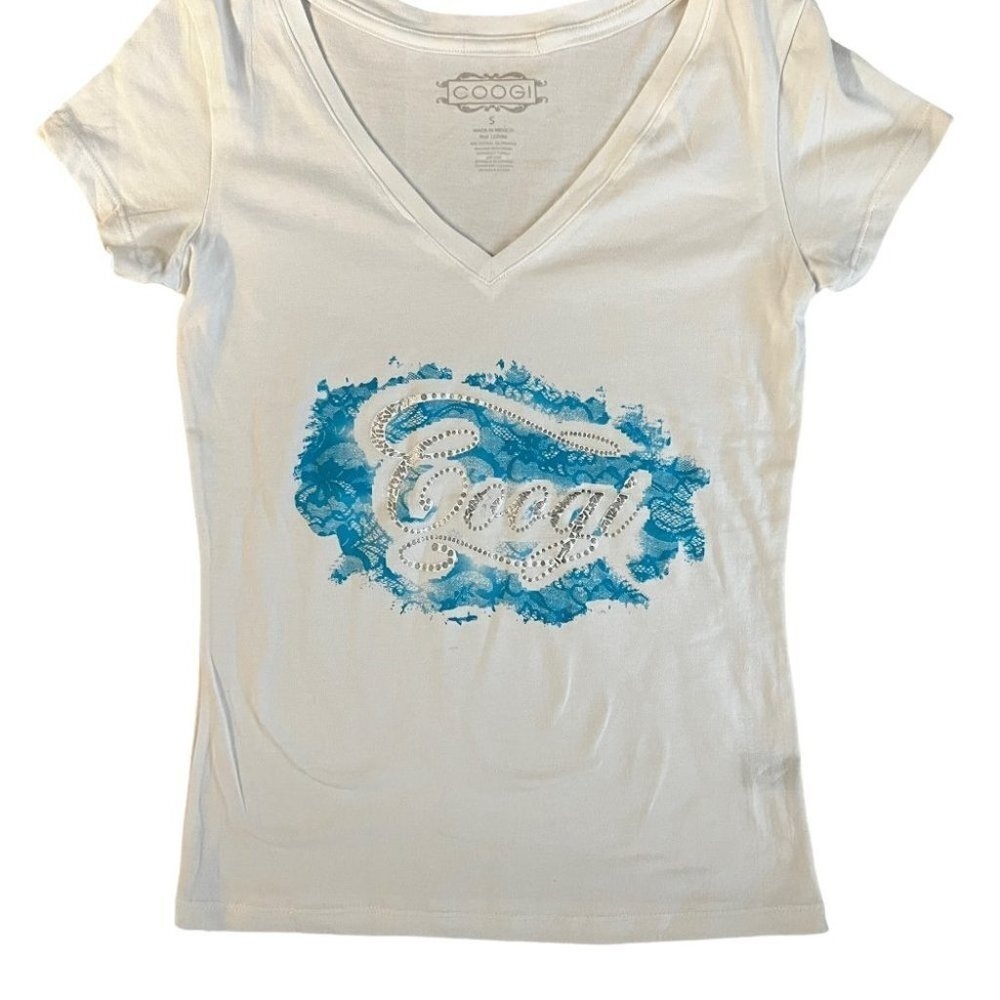 Coogi Girls White Short Sleeve V Neck Casual Pullover T Shirt Size S, M, XL